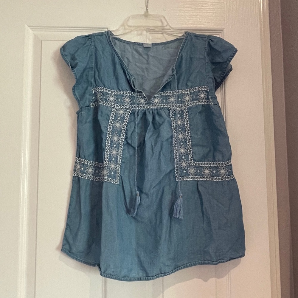 Soft Blue Peasant Sleeve Top